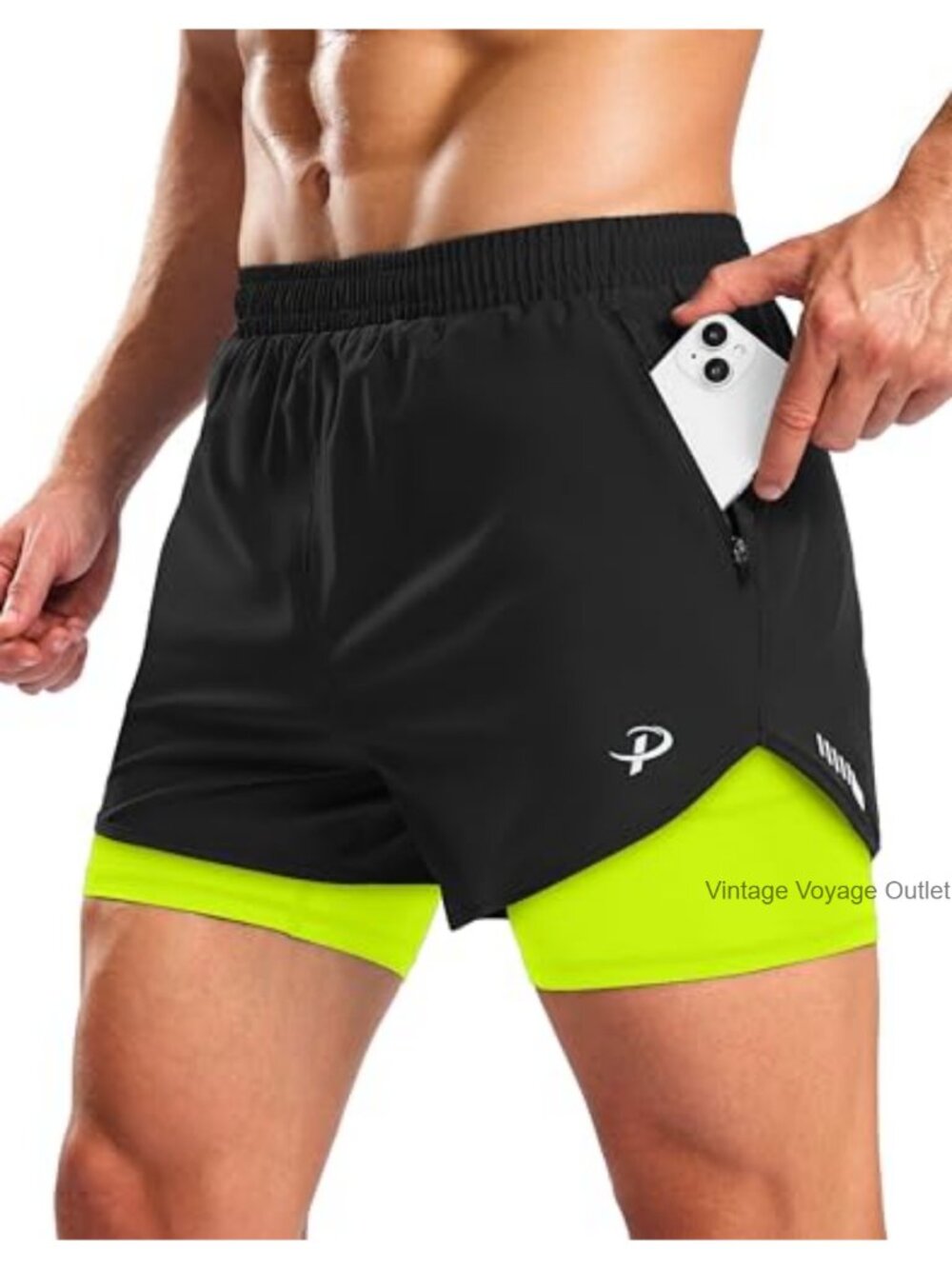 Men's 2 in 1 Gym Running Shorts 5" Quick Dry Zipper Pockets Split Hem Athletic